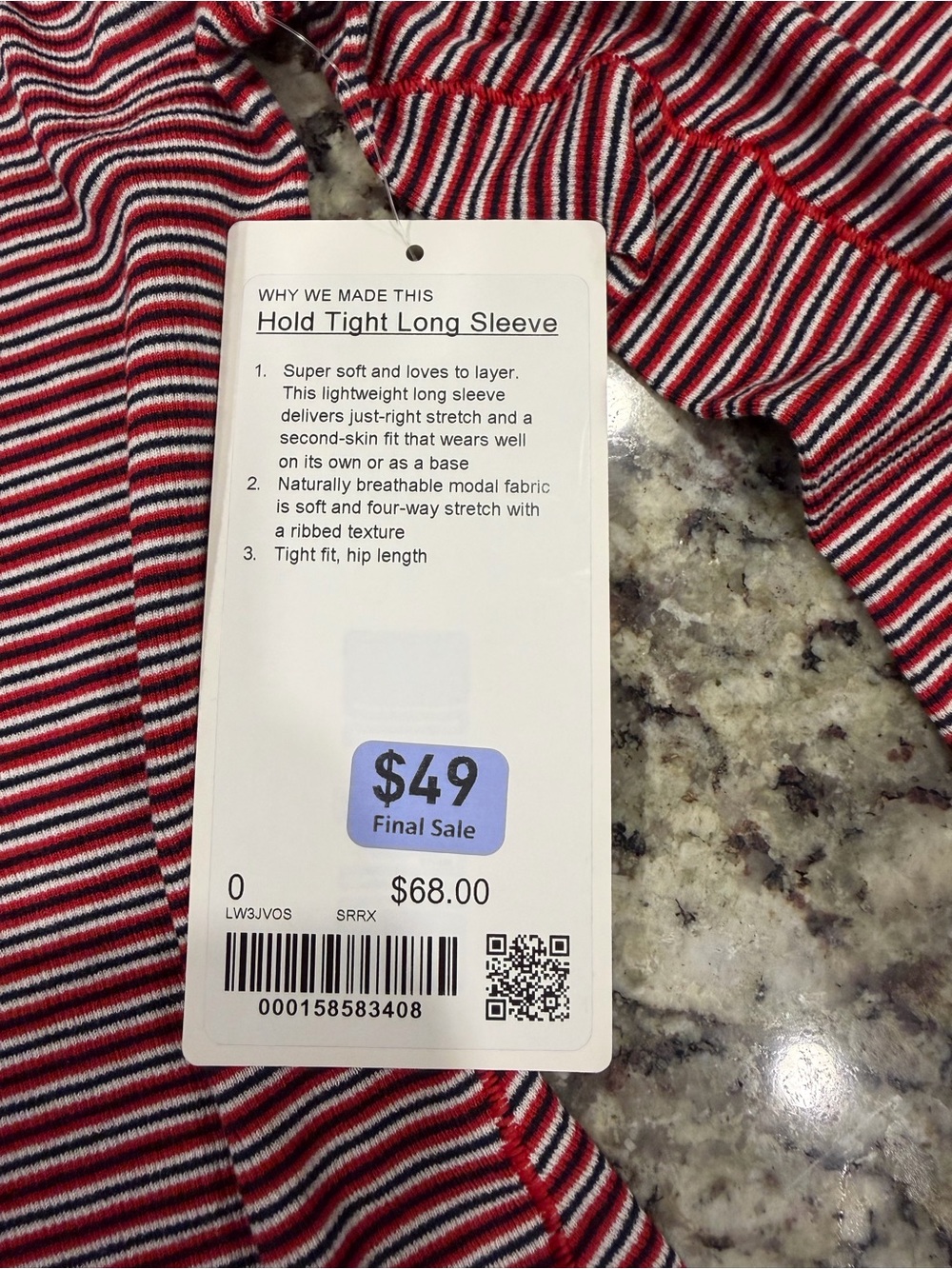 lululemon athletica Hold Tight Long Sleeve - Red, White, Black Stripe - Picture 3 of 3
